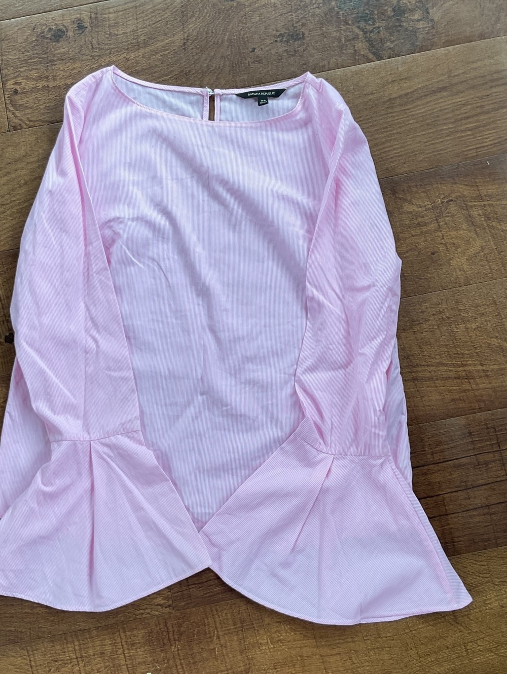 Banana Republic Bell-Sleeve Blouse Pink White Micro Stripe Top Size XS